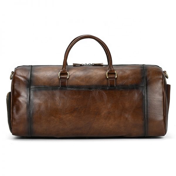 Men Large Capacity Genuine Leather Travel Weekender Duffle Bag