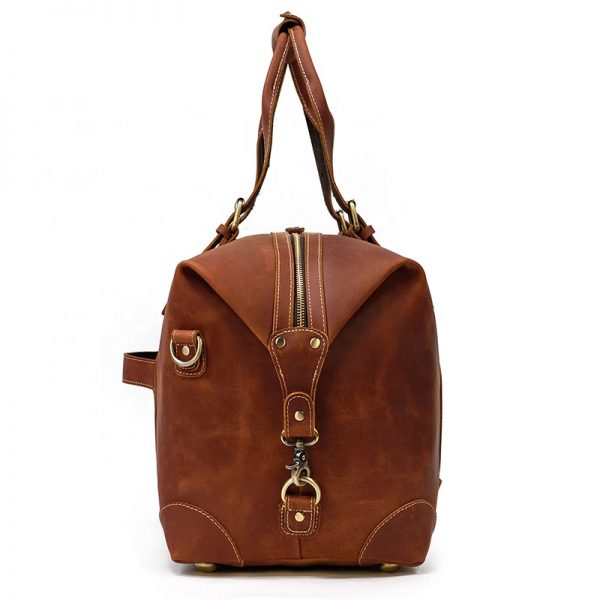 Brown Crazy Horse Leather Travel Bag For Weekender