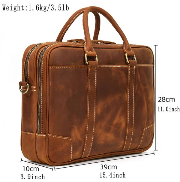 Men Crazy Horse Leather Leather Briefcase  For 15″ Laptop
