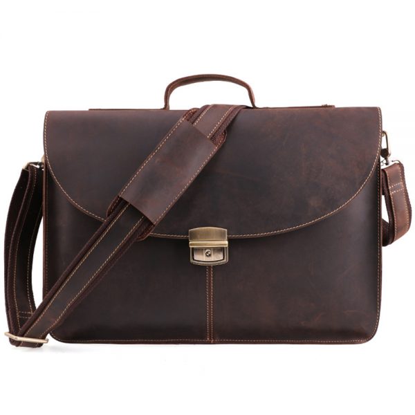 Crazy horse cowhide leather business briefcase