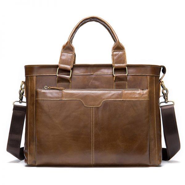 Factory custom genuine cowhide leather vintage soft handle briefcase