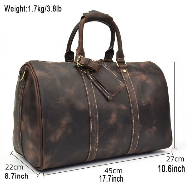 Customize Logo Crazy Horse Leather Duffle Bag 18 Inch Travel Bag