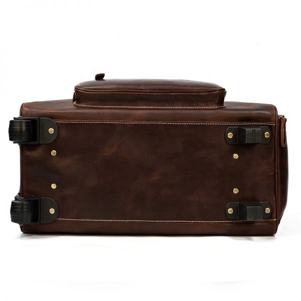 Genuine Leather Travel Bag Case With Wheels Trolly