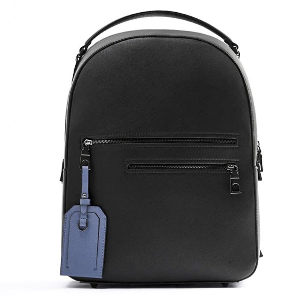 OEM black saffiano pu leather waterproof laptop backpack
