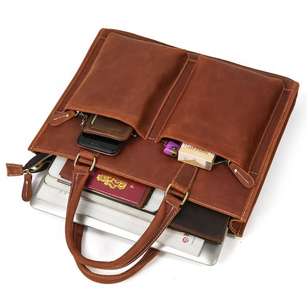 Men’s Crazy Horse Leather Briefcase 15 Inch Messenger Bag