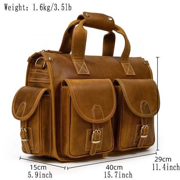Men’s Cow Leather Briefcase 14″ Laptop Business Bag