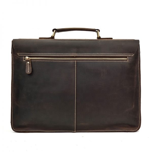 Men Crazy Horse Leather Business Bag Leather Briefcase For 15.6″ Laptop