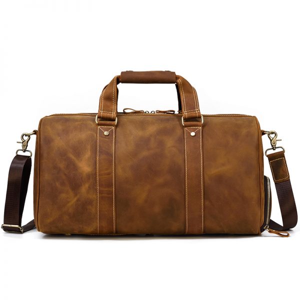 Brown Crazy Horse Leather Gym Duffle Bag
