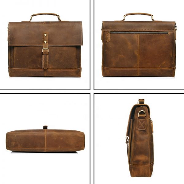 Men Crazy Horse Business Bag Leather Briefcase