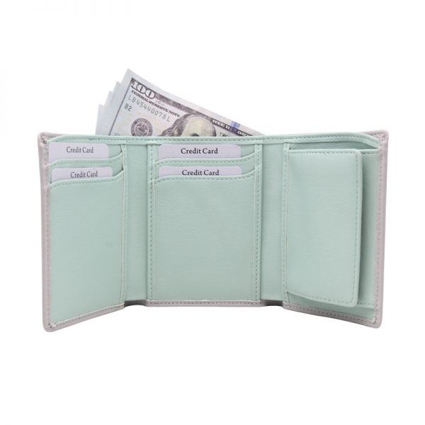 Women Trifold PU Leather Button Closure Coin Pocket Wallet