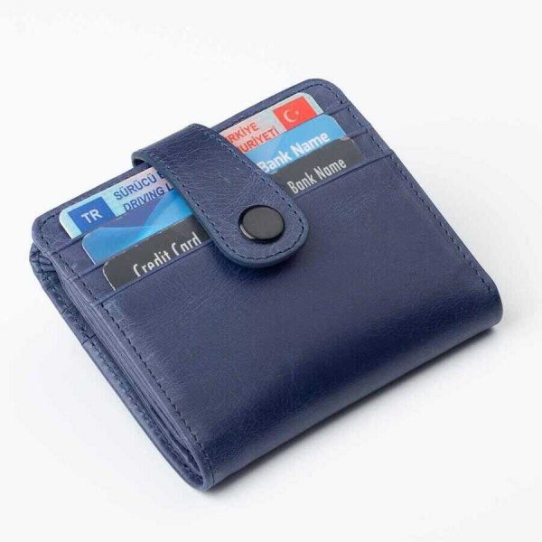 Women luxury genuine leather rfid button wallet