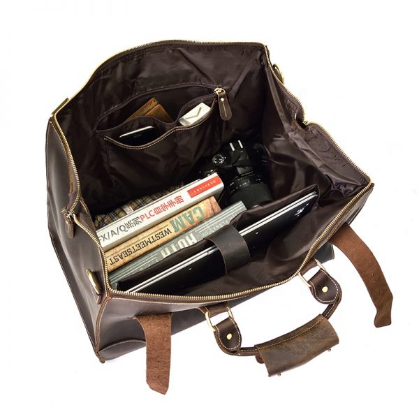Men Crazy Horse Leather Travel Duffle Bag For Weekender