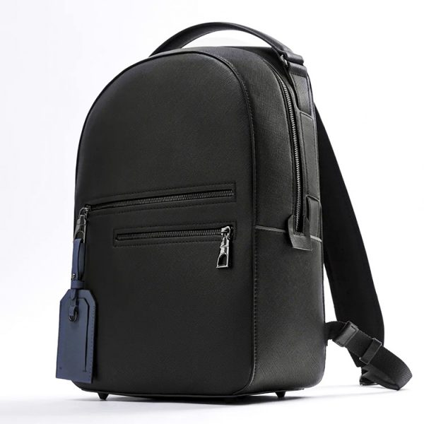 OEM black saffiano pu leather waterproof laptop backpack