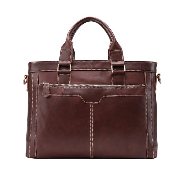 Factory custom genuine cowhide leather vintage soft handle briefcase