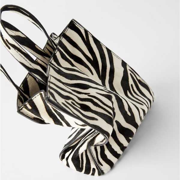 Customized animal zebra printed faux fur leather handbag