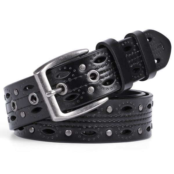 Genuine Leather Belt with Holes Grommet