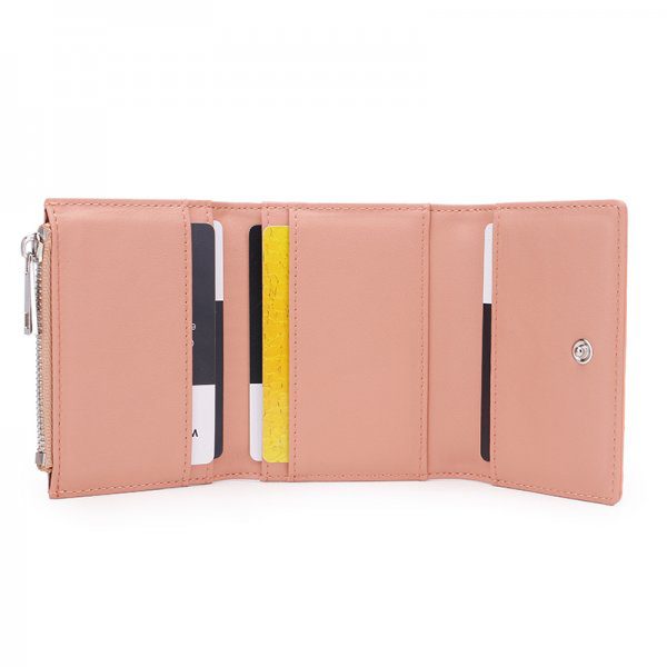 Multifunctional Pink PU Leather Ladies Trifold Wallet