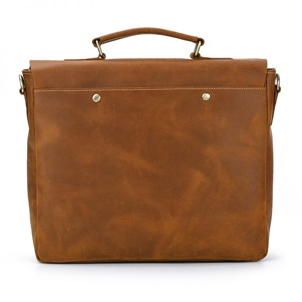 Men Crazy Horse Leather Briefcase Vintage 14 Inch Laptop Bag