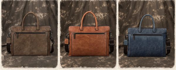 Men Crazy Horse Genuine Leather Briefcase For 15″ Notebook
