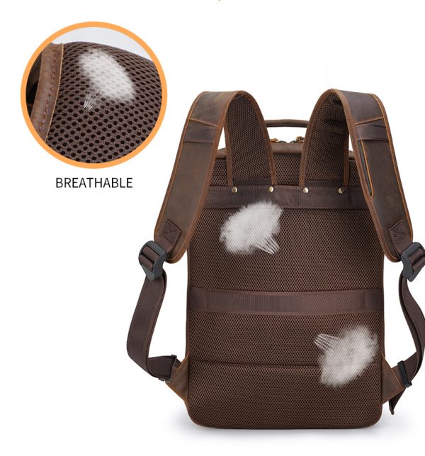 Anti-theft Genuine Crazy Horse Leather Travel Backpack