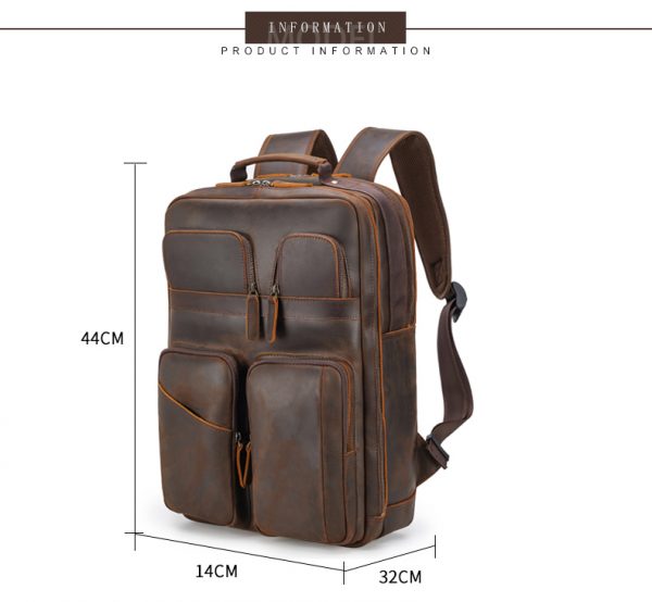 Anti-theft Genuine Crazy Horse Leather Travel Backpack