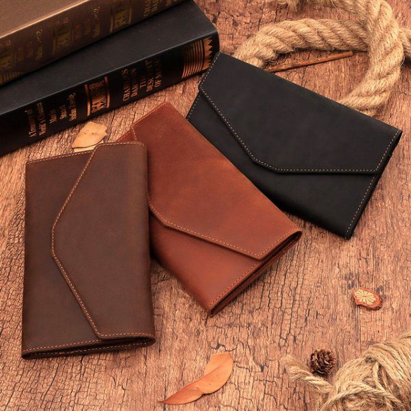 Long Crazy horse card holder leather wallets