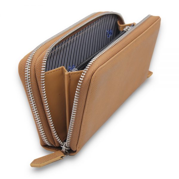Custom Logo Saffiano Leather Women Double Zipper Wallet