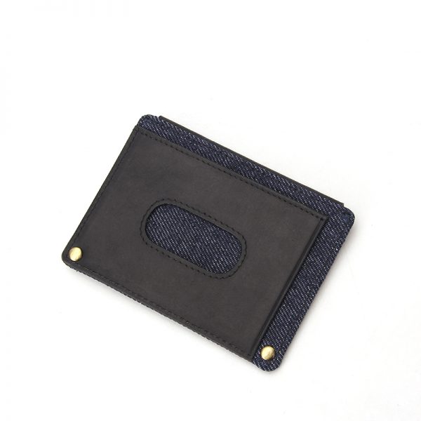 Slim wallet leather mixed denim thin RFID Blocking card holder