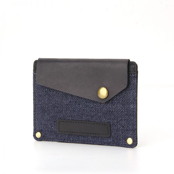 Slim wallet leather mixed denim thin RFID Blocking card holder