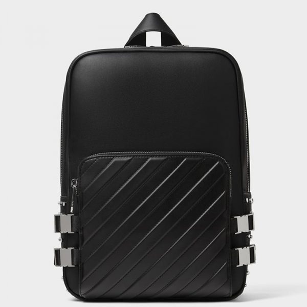 OEM custom logo black PU leather waterproof laptop backpack