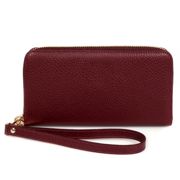 Hot sale pebble leather women wallet with wrist strap