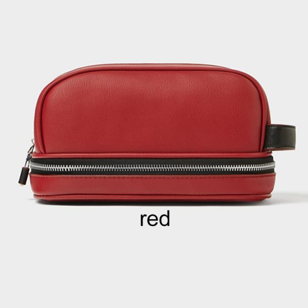 OEM  red waterproof saffiano shaving pouch two zipper make up case