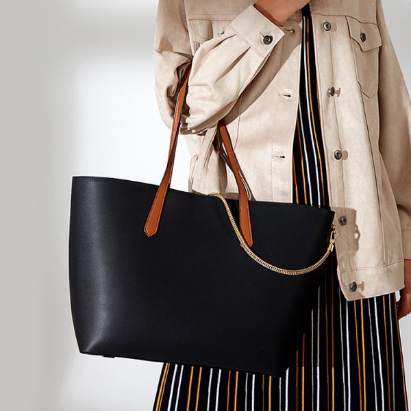 Custom fashion PU vegan leather classy tote shoulder handbag