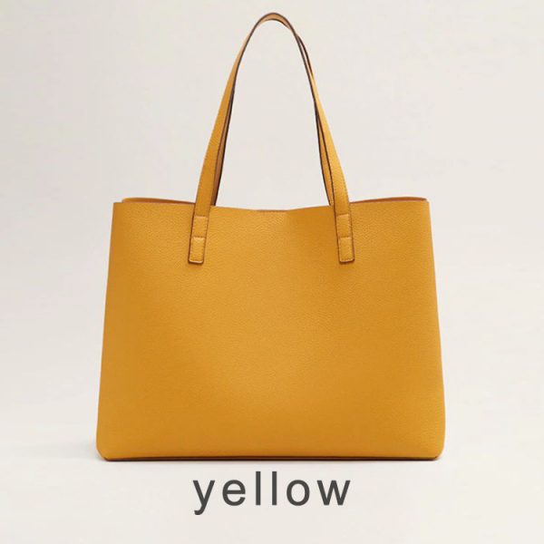 Custom yellow casual ladies vegan leather tote handbag