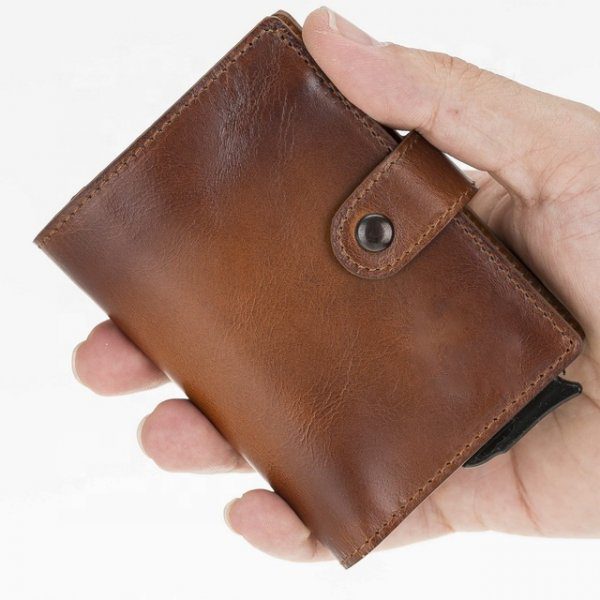 Genuine leather card holder wallet with ID window for men