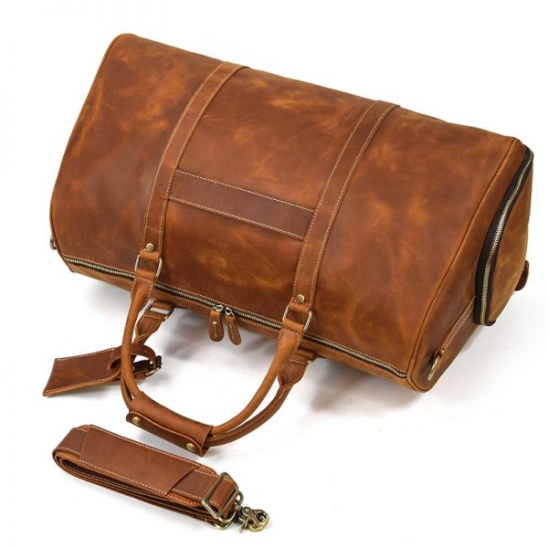 Handmade Brown Weekender Duffle Bag For Travel