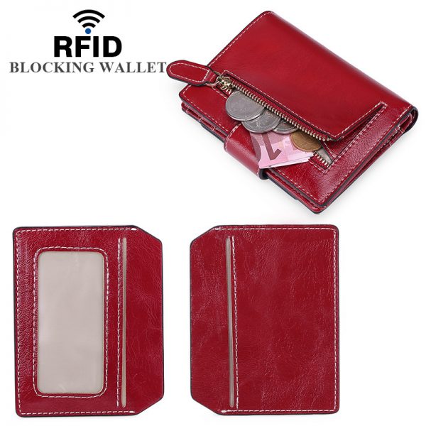 Multifunctional RFID Blocking Short Leather Women Wallet