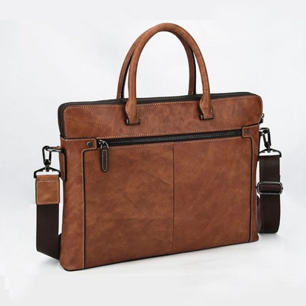 Men Crazy Horse Genuine Leather Briefcase For 15″ Notebook