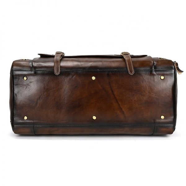 Men Large Capacity Genuine Leather Travel Weekender Duffle Bag