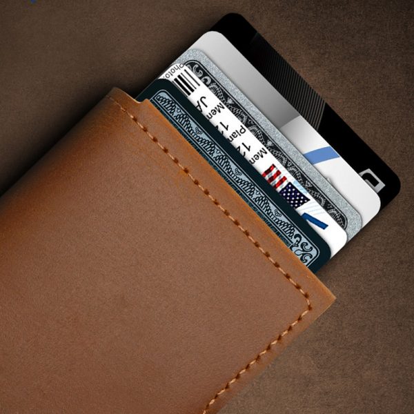 Leather Push Button Aluminium case Credit Card Holder