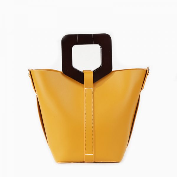 Custom smooth leather wooden handle ladies handbag