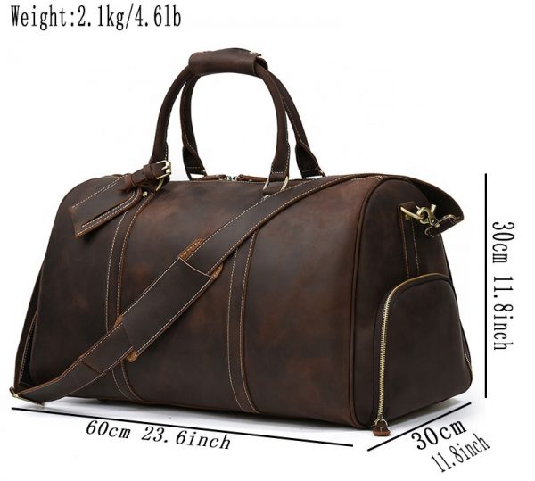 Handmade Brown Weekender Duffle Bag For Travel