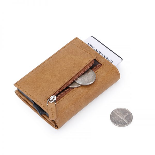 Zip Pocket Leather Wallet With Aluminum Metal For Men