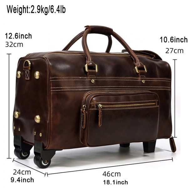 Genuine Leather Travel Bag Case With Wheels Trolly