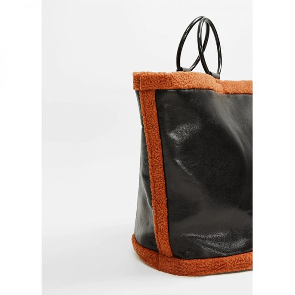 Custom black PU leather luxury ring handbag