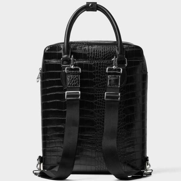 Black embossed crocodile animal print tote backpack